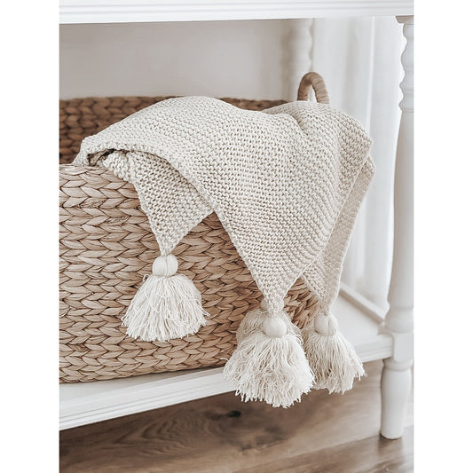 Knit Throw Blanket with Tassels